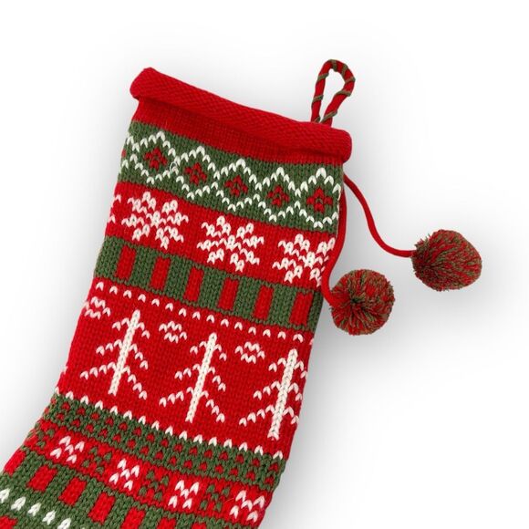 Christmas Stocking Fair Isle Sweater Knit Snowflake Green Red White Acrylic - Picture 5 of 9